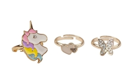 Anillo Boutique De Mariposa Y Unicornio, 3 Piezas, Great Pretenders (02055)