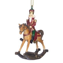 Nutcracker on Horse Orn Brwn-rd-grn 10cm, GoodWill (08476)