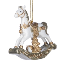 Xmas Rocking Horse Orn Gld-wh 7,5cm, GoodWill (08667)