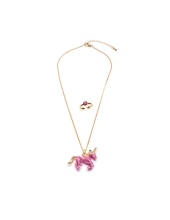 Conjunto De Collar Y Anillo Unicornio Rosa Brillante (2 Piezas),Great Pretenders (61505)