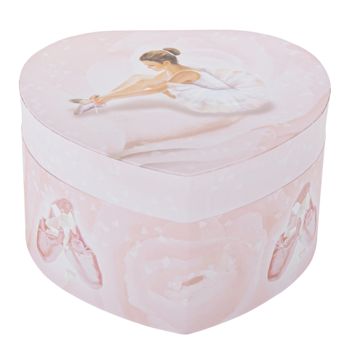 Photoluminescent Large Heart Music Box Ballerina Pink Glow In Dark, Trousselier (09741)